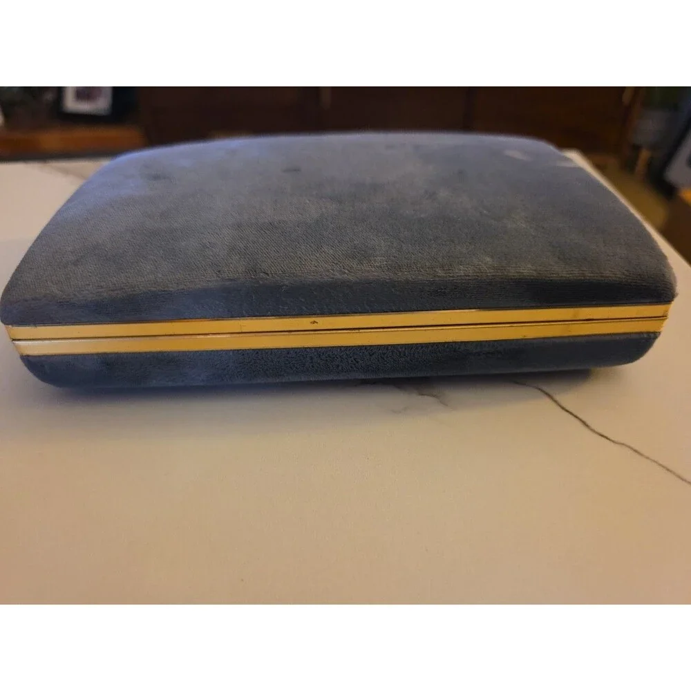 Vtg MELE Blue Travel Jewelry Box Case Lined Hard Shell Clamshell Earring Holder